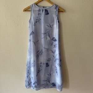 Vintage | Blue Floral 90s Midi Dress | Classic Retro Dress | Size Small